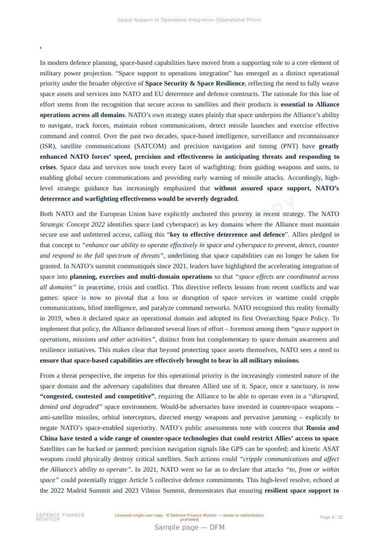 Sample page from “Space Support to Operations Integration (Operational Priorities)” — 33-page report