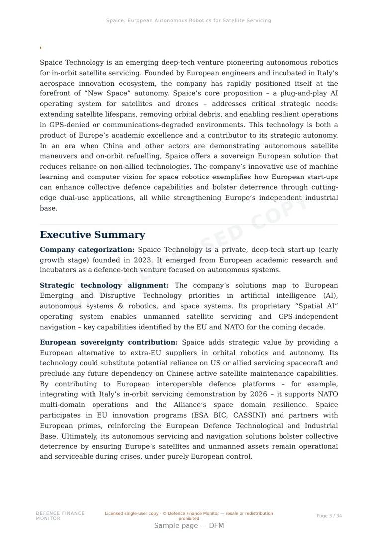 Sample page from “Spaice: European Autonomous Robotics for Satellite Servicing and In-Orbit Operations” — 35-page report