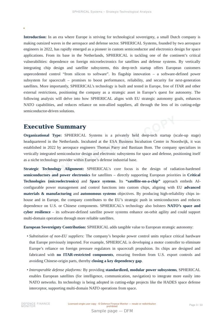 Sample page from “SPHERICAL Systems — Netherlands custom silicon company” — 34-page report