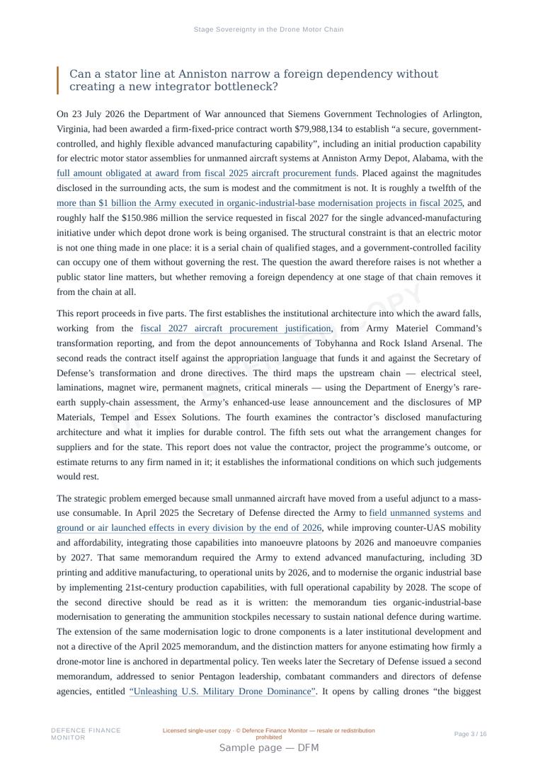 Sample page from “Stage Sovereignty in the Drone Motor Chain” — 17-page report