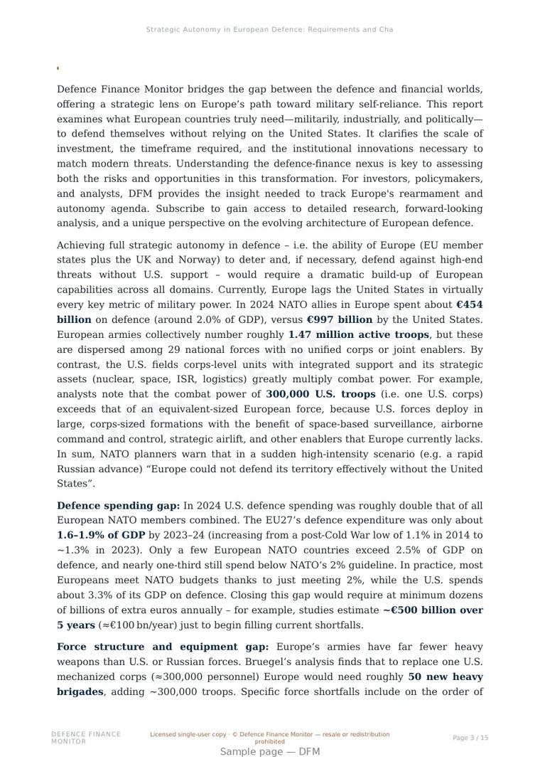 Sample page from “Strategic Autonomy in European Defence: Requirements and Challenges” — 16-page report