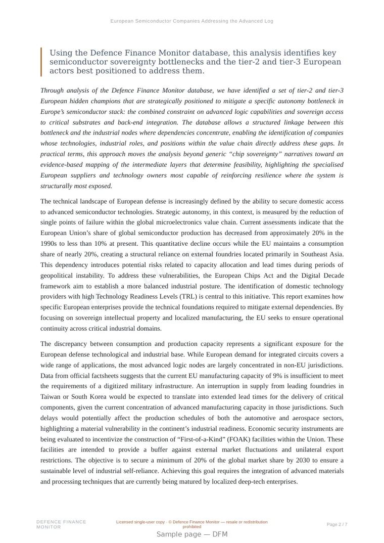 Sample page from “European Semiconductor Companies Addressing the Advanced Logic and Substrate Bottleneck” — 8-page report