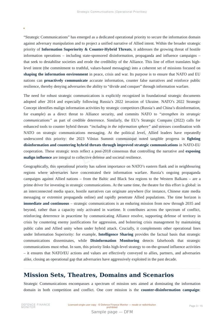 Sample page from “Strategic Communications (Operational Priorities)” — 16-page report