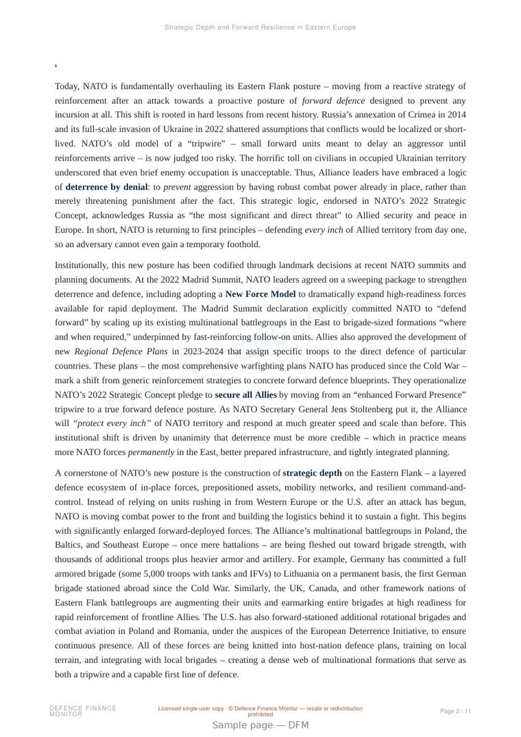 Sample page from “Strategic Depth and Forward Resilience in Eastern Europe” — 12-page report
