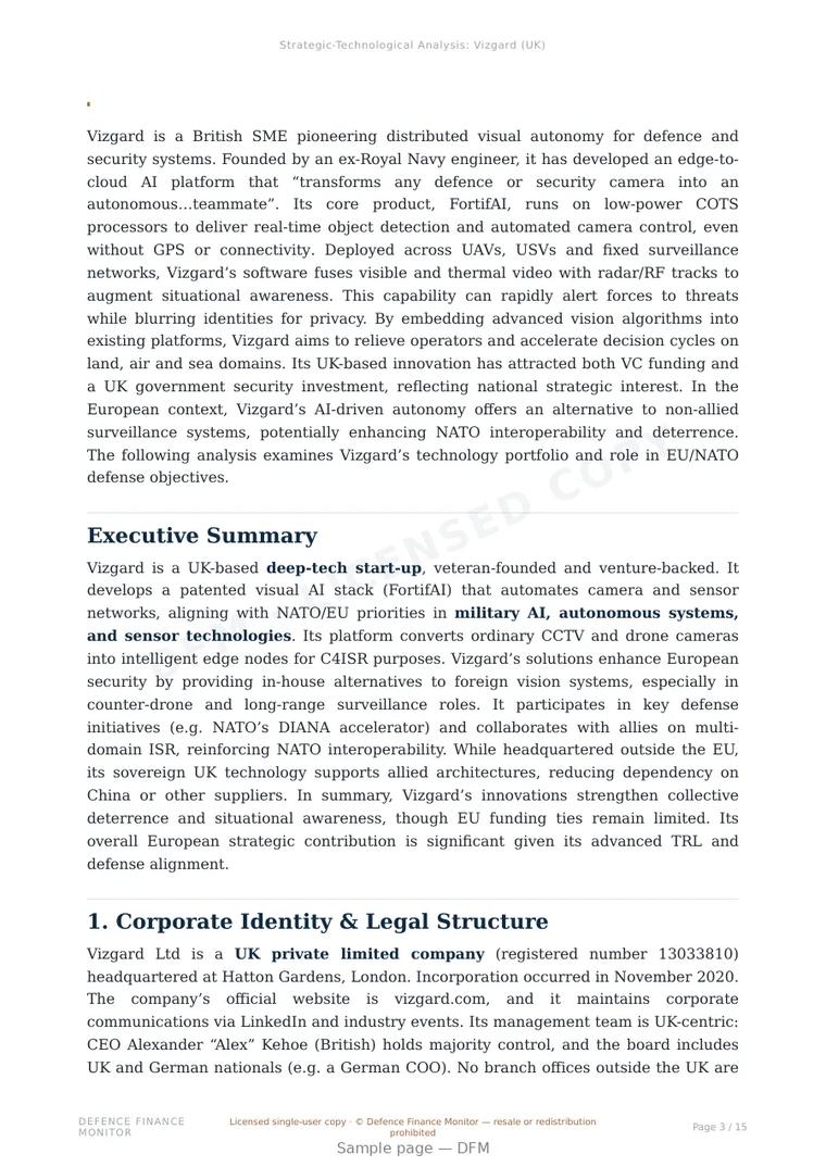 Sample page from “Vizgard — United Kingdom computer vision company” — 16-page report