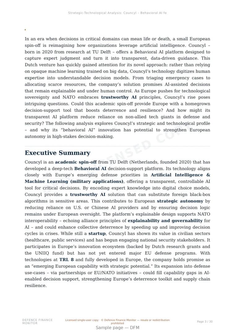 Sample page from “Councyl — Netherlands explainable ai company” — 31-page report