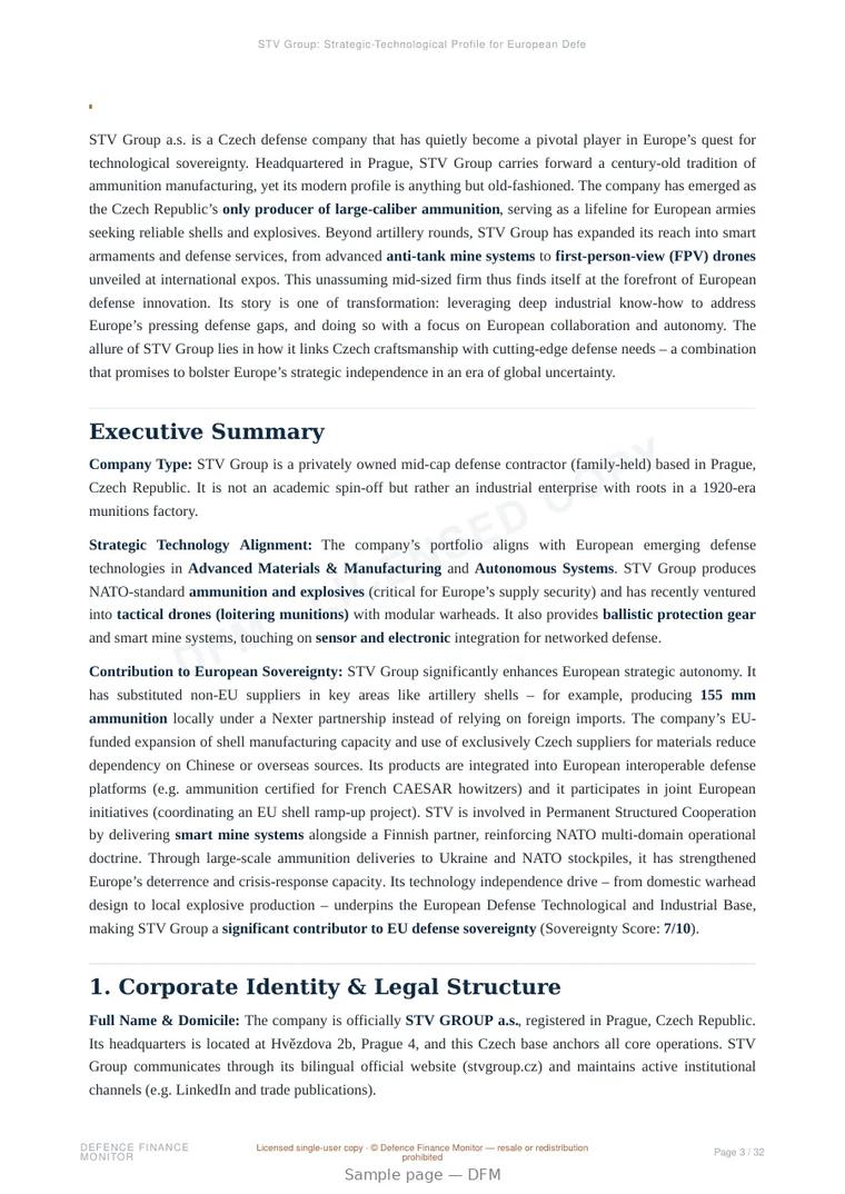 Sample page from “STV Group: Strategic-Technological Profile for European Defense Autonomy” — 33-page report