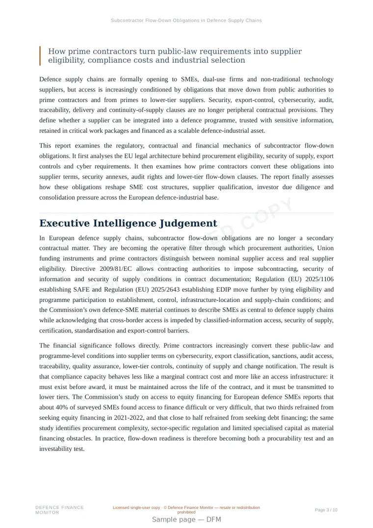 Sample page from “Subcontractor Flow-Down Obligations in Defence Supply Chains” — 11-page report