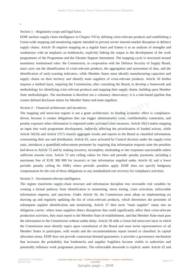 Sample page from “Supply Chain Mapping, Stress Tests and Disclosure Obligations under EDIP” — 6-page report