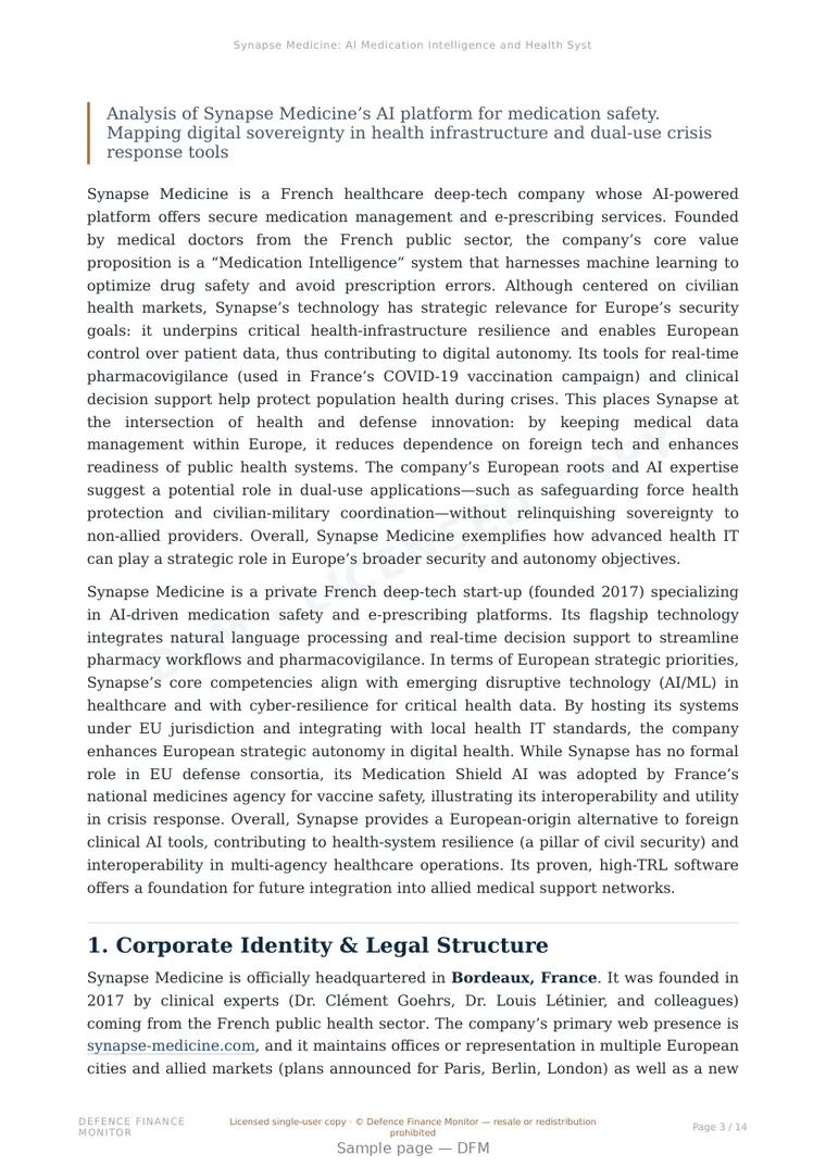Sample page from “Synapse Medicine: AI Medication Intelligence and Health System Resilience” — 15-page report