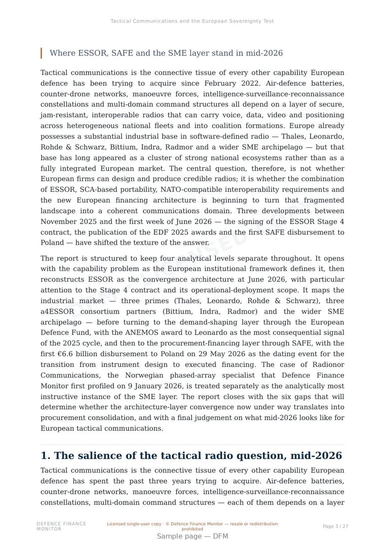 Sample page from “Tactical Communications and the European Sovereignty Test” — 28-page report
