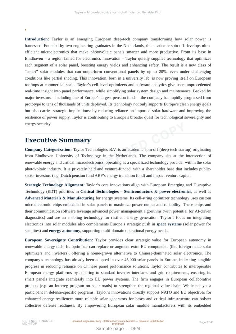 Sample page from “Taylor – Microelectronics for High-Efficiency, Reliable Photovoltaic Panels” — 42-page report