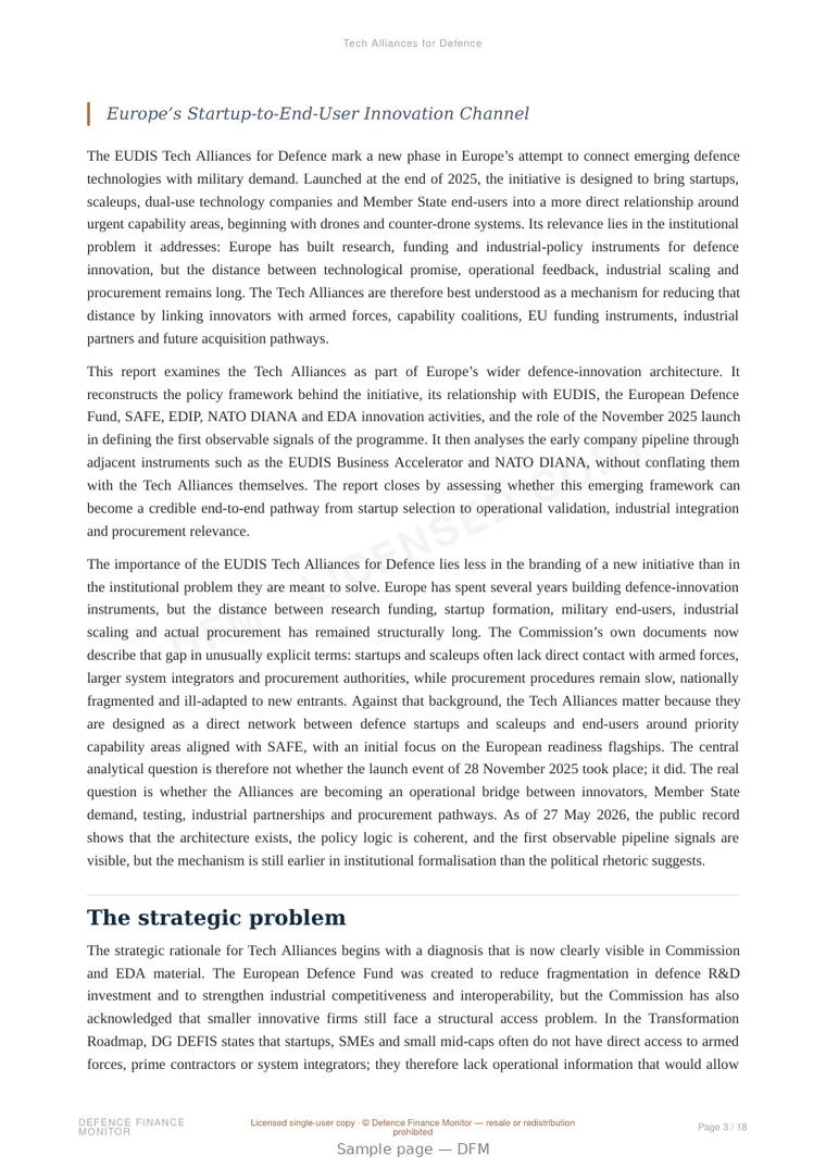 Sample page from “Tech Alliances for Defence” — 19-page report