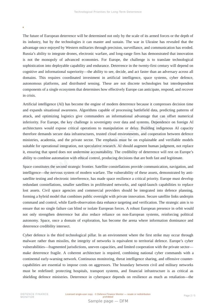 Sample page from “Technological Priorities for Long-Term Deterrence” — 6-page report