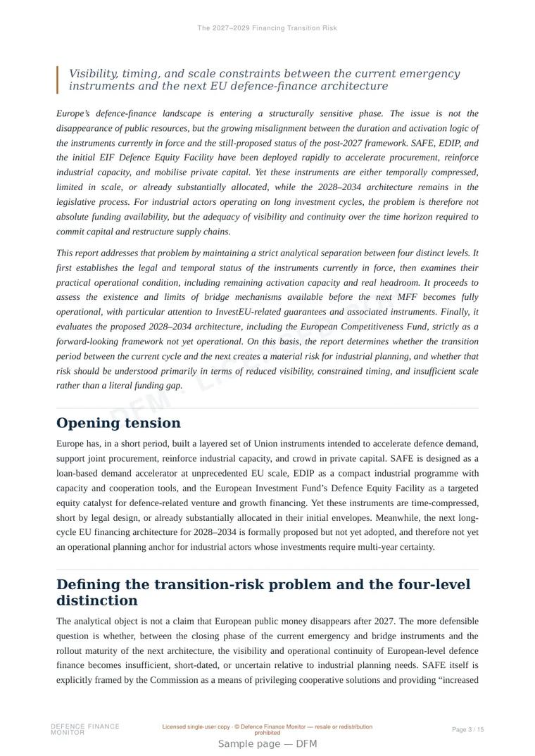 Sample page from “The 2027–2029 Financing Transition Risk” — 16-page report