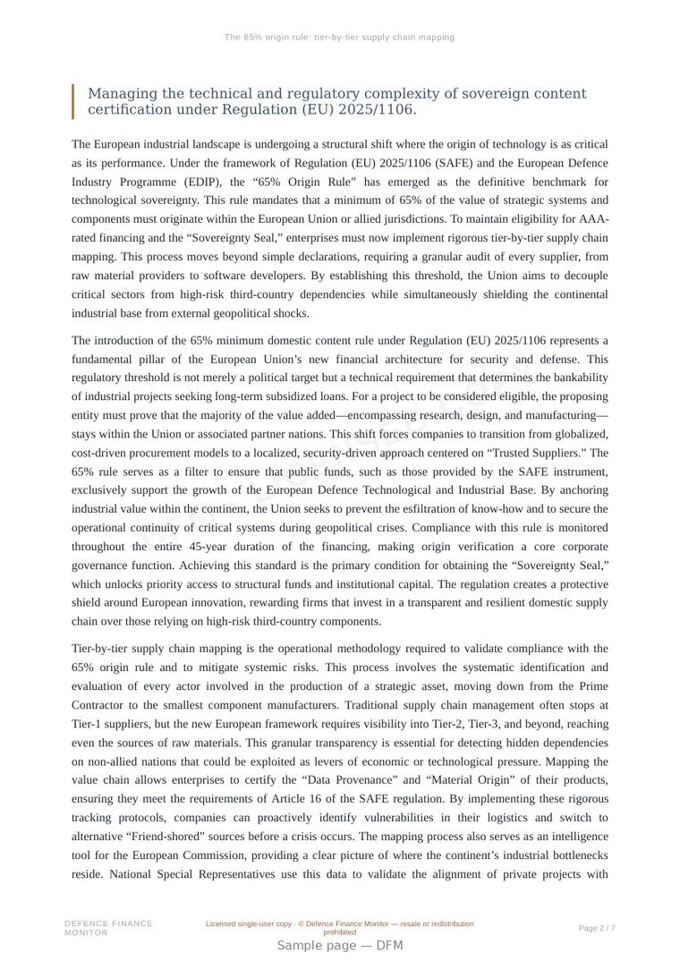 Sample page from “The 65% origin rule: tier-by-tier supply chain mapping” — 8-page report