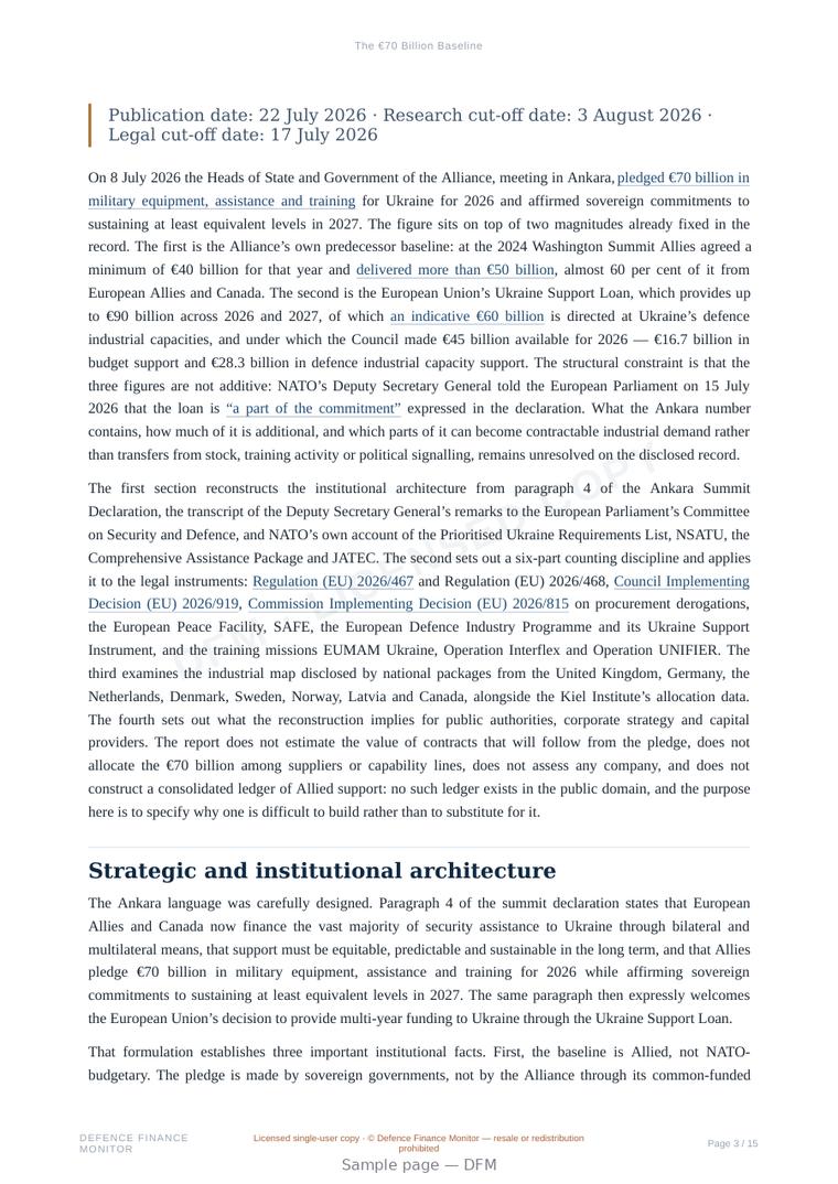 Sample page from “The €70 Billion Baseline” — 16-page report