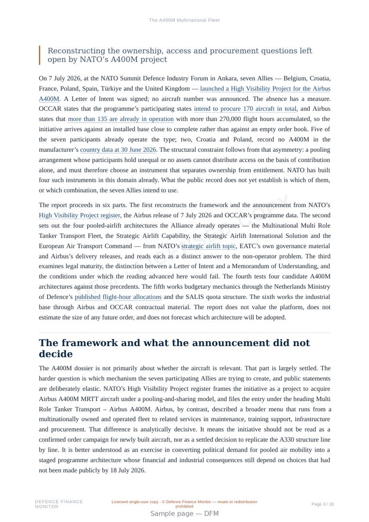 Sample page from “The A400M Multinational Fleet” — 19-page report