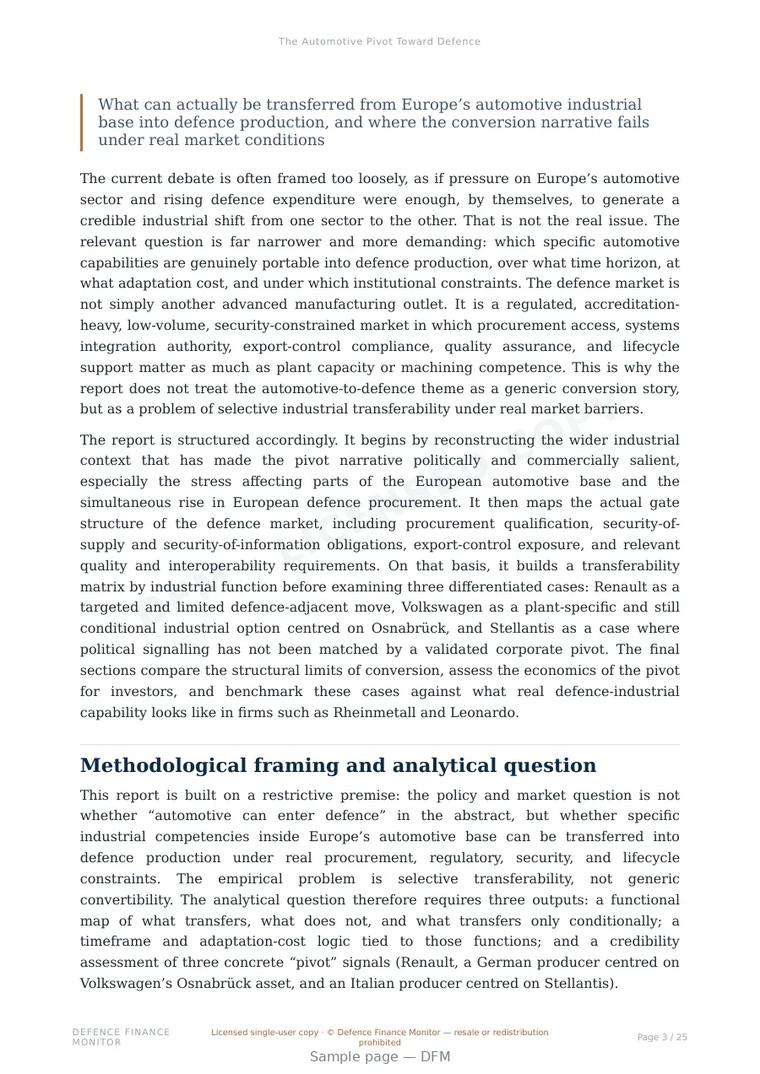 Sample page from “The Automotive Pivot Toward Defence” — 26-page report