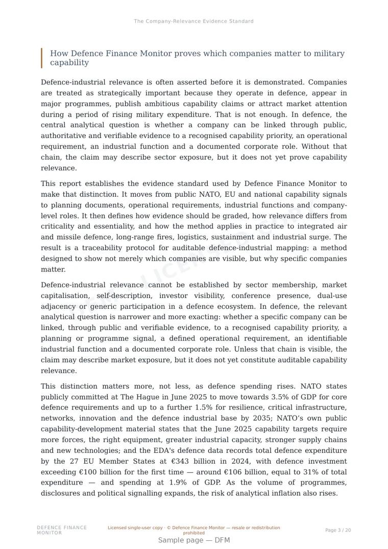 Sample page from “The Company-Relevance Evidence Standard” — 21-page report