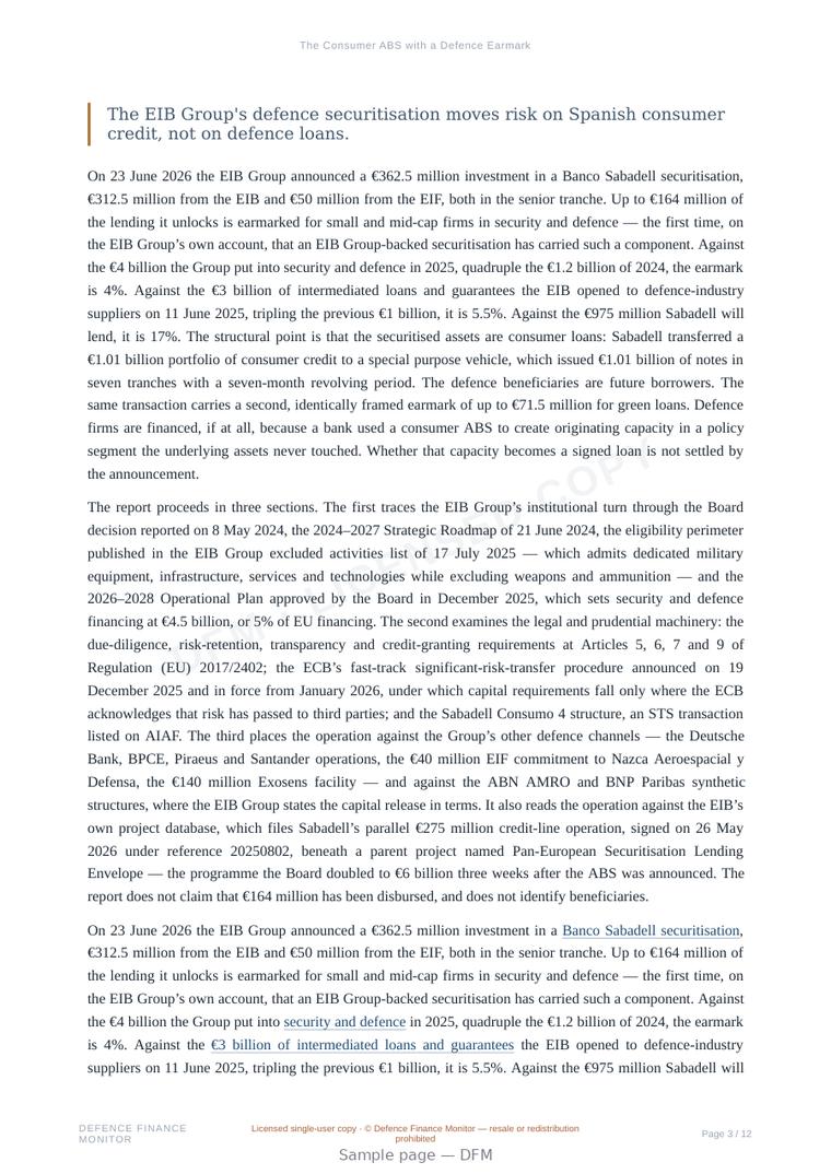 Sample page from “The Consumer ABS with a Defence Earmark” — 13-page report