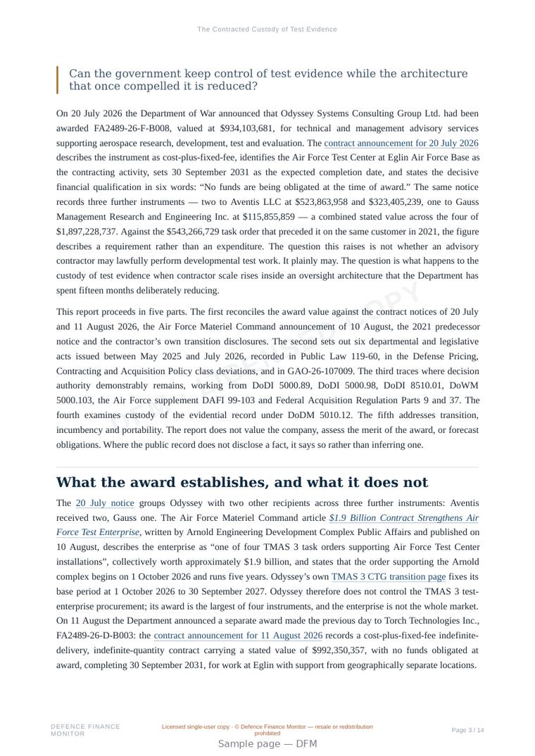Sample page from “The Contracted Custody of Test Evidence” — 15-page report