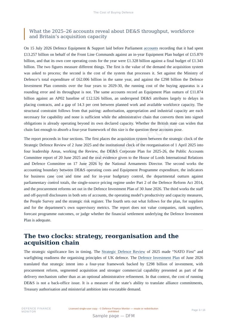 Sample page from “The Cost of Buying Defence” — 17-page report