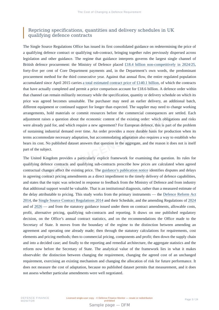 Sample page from “The Cost of Changing a Defence Requirement” — 25-page report