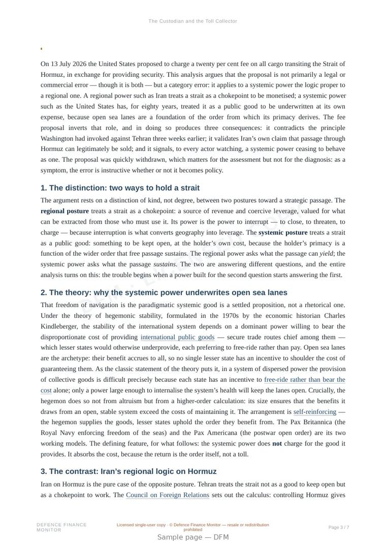 Sample page from “The Custodian and the Toll Collector” — 8-page report