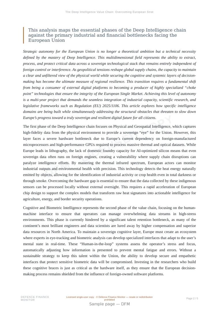 Sample page from “The Deep Intelligence Value Chain: Overcoming European Strategic Bottlenecks” — 6-page report