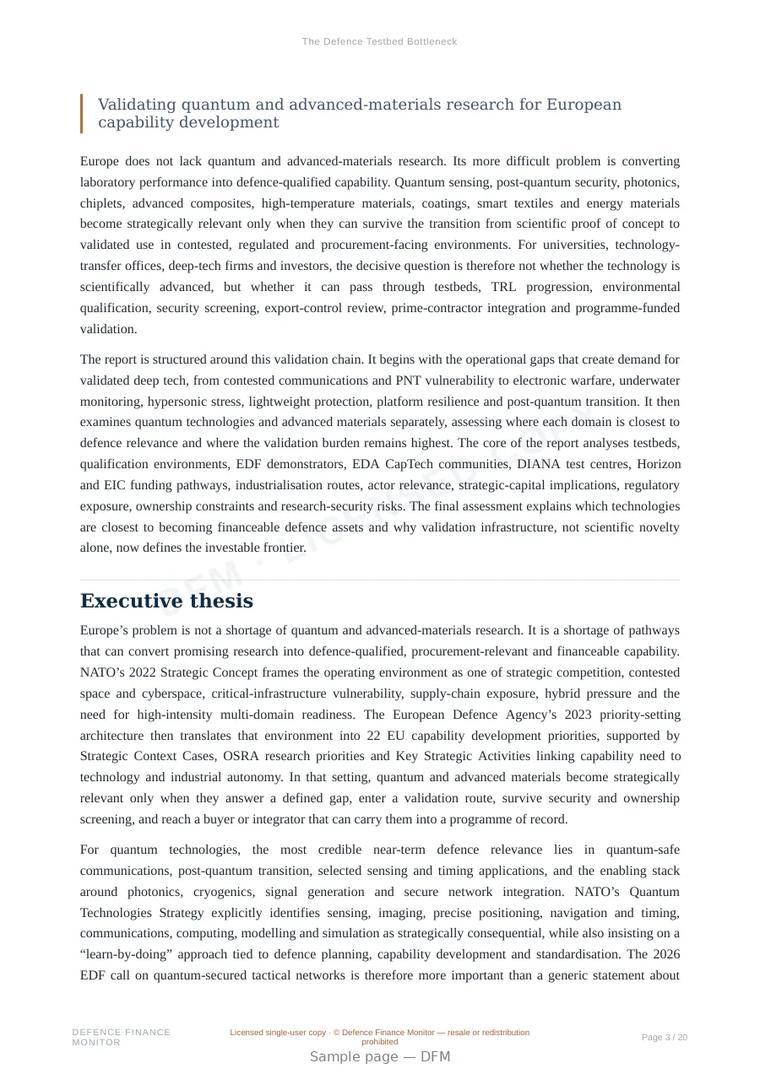 Sample page from “The Defence Testbed Bottleneck” — 21-page report