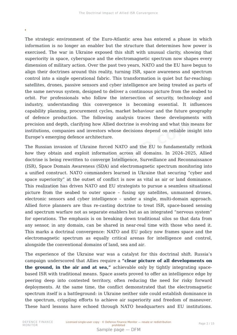 Sample page from “The Doctrinal Impact of Allied ISR Convergence” — 16-page report