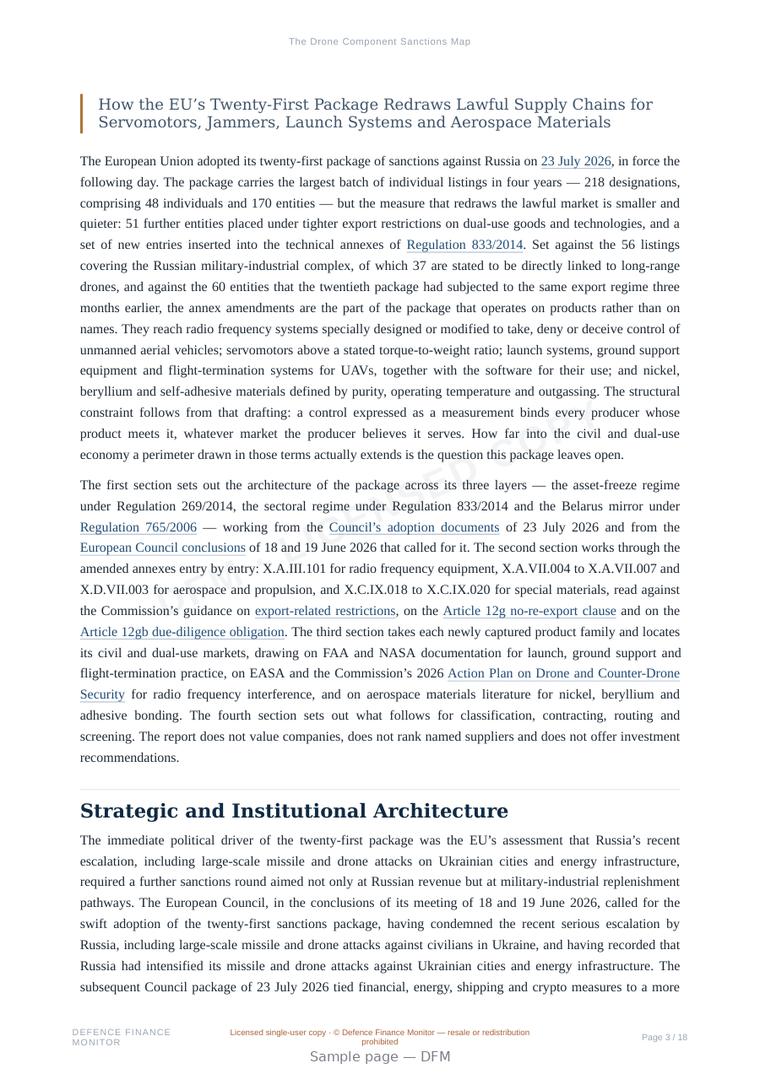 Sample page from “The Drone Component Sanctions Map” — 19-page report