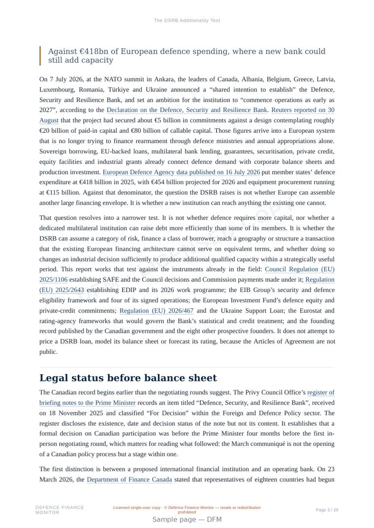 Sample page from “The DSRB Additionality Test” — 30-page report