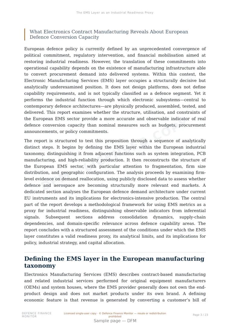 Sample page from “The EMS Layer as an Industrial Readiness Proxy” — 24-page report