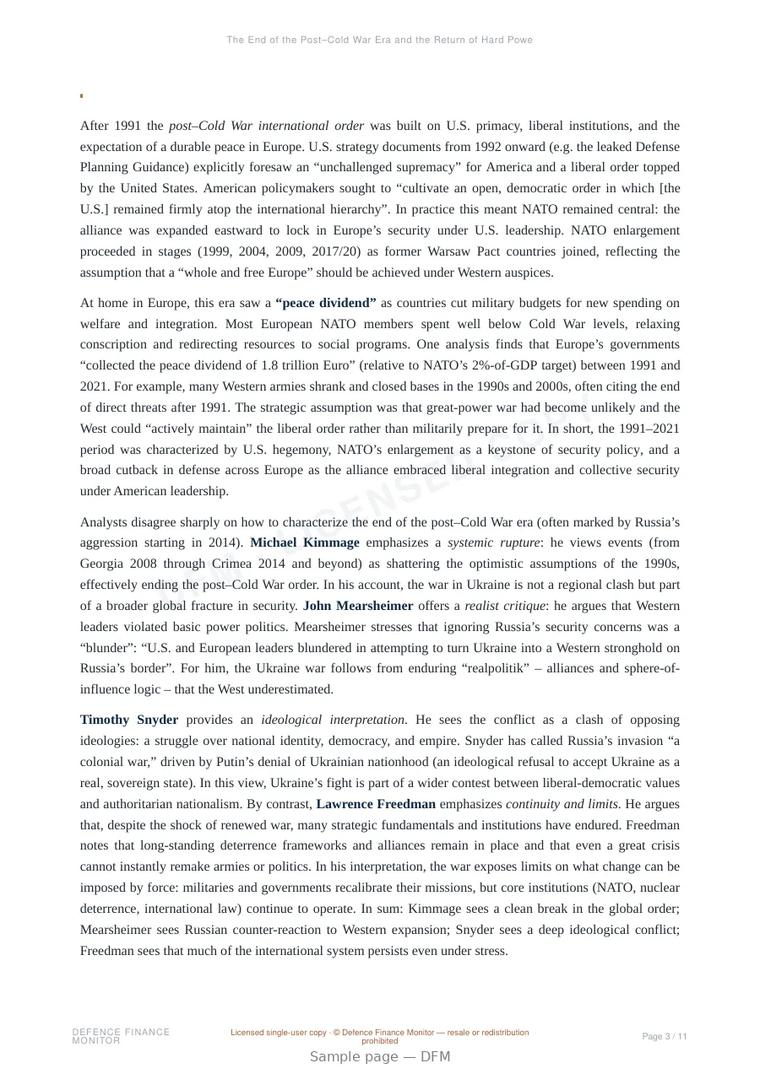 Sample page from “The End of the Post–Cold War Era and the Return of Hard Power” — 12-page report