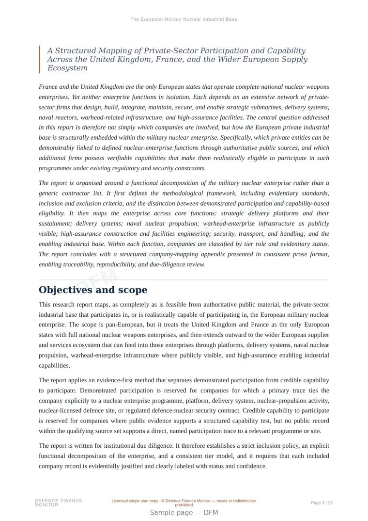 Sample page from “The European Military Nuclear Industrial Base” — 21-page report