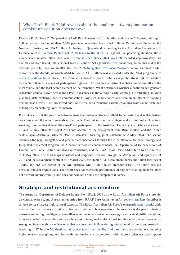 Sample page from “The Indo-Pacific Air Integration Test” — 18-page report