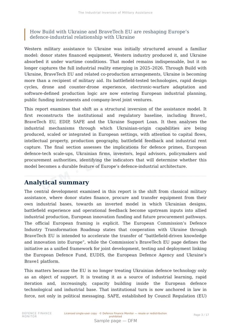 Sample page from “The Industrial Inversion of Military Assistance” — 18-page report