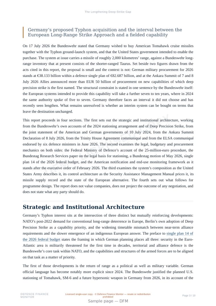 Sample page from “The Lengthening Deep-Strike Gap” — 20-page report