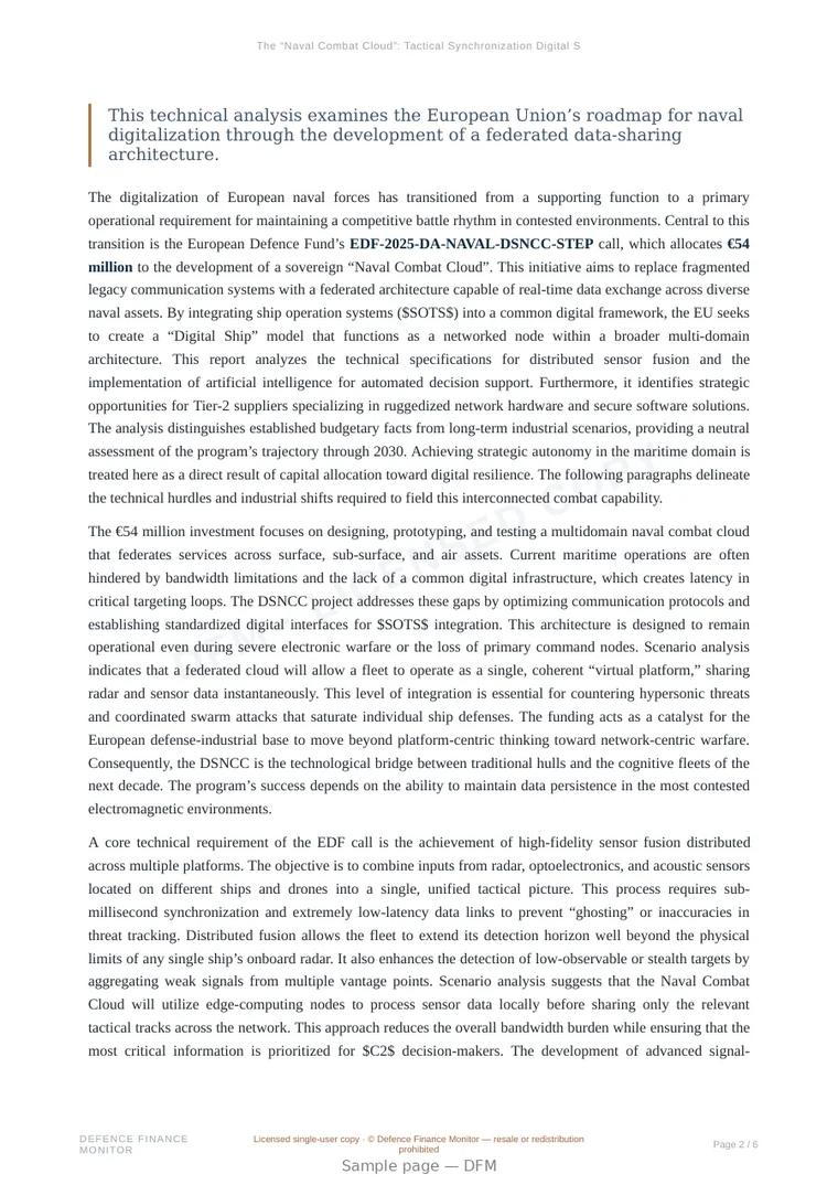 Sample page from “The “Naval Combat Cloud”: Tactical Synchronization Digital Ship 2025” — 7-page report