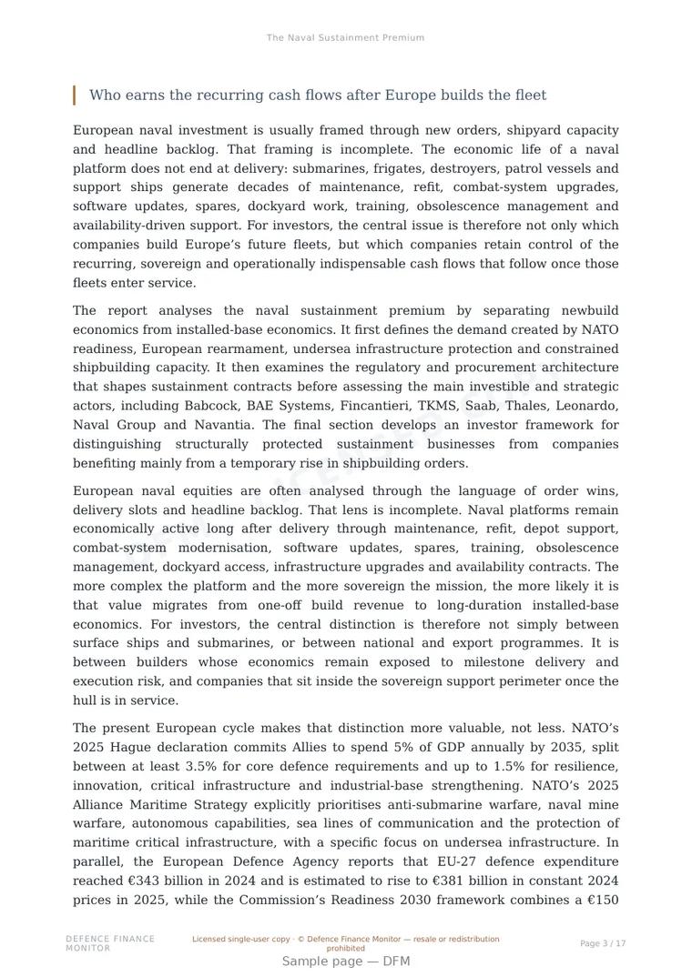 Sample page from “The Naval Sustainment Premium” — 18-page report