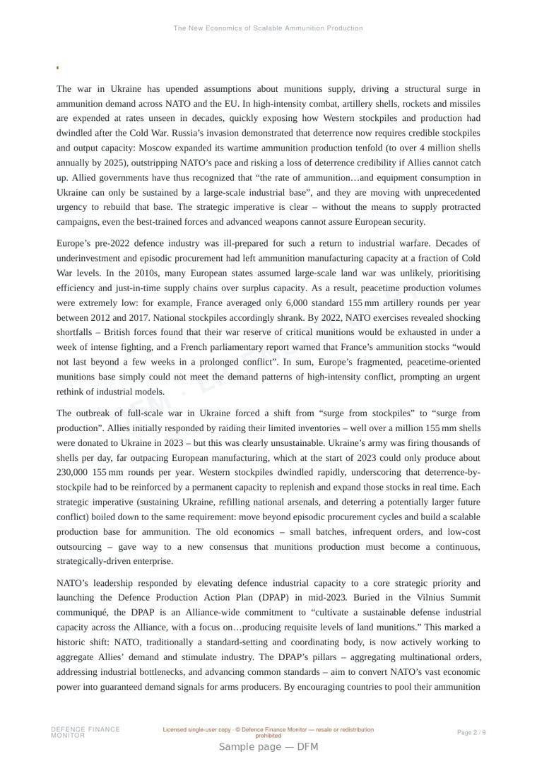 Sample page from “The New Economics of Scalable Ammunition Production” — 10-page report