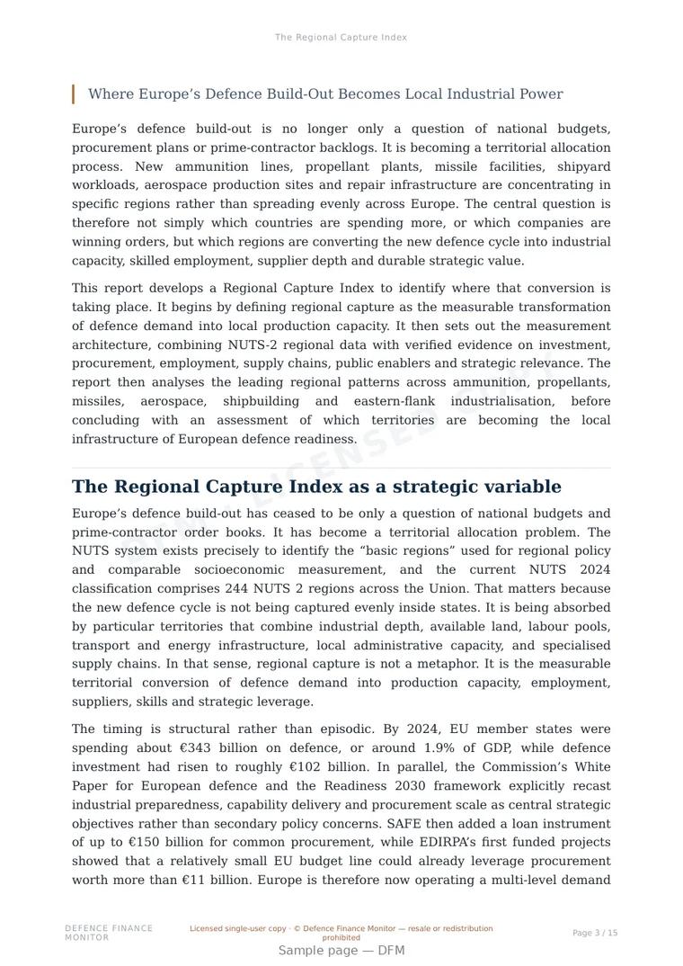 Sample page from “The Regional Capture Index” — 16-page report