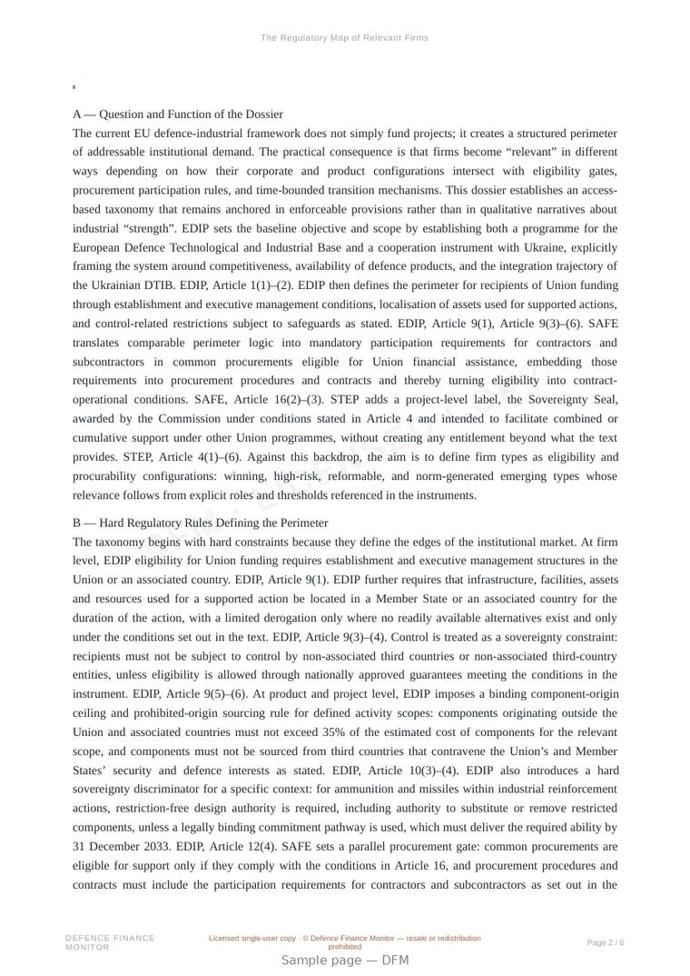 Sample page from “The Regulatory Map of Relevant Firms” — 7-page report