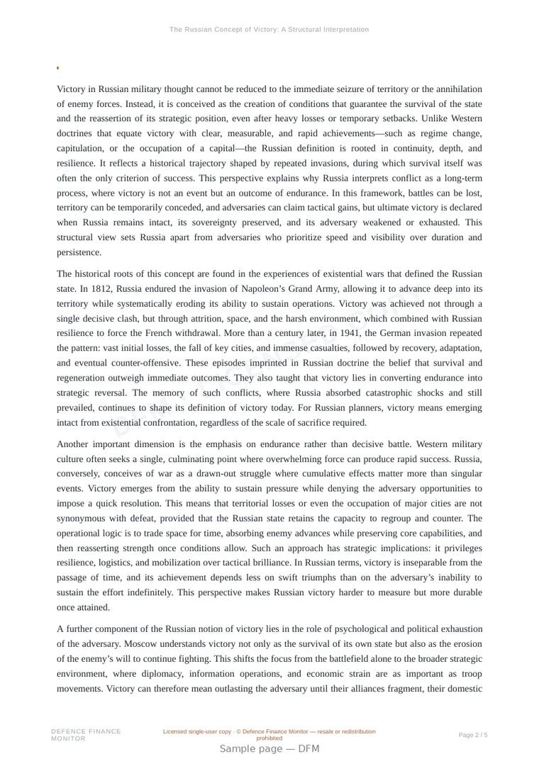 Sample page from “The Russian Concept of Victory: A Structural Interpretation” — 6-page report