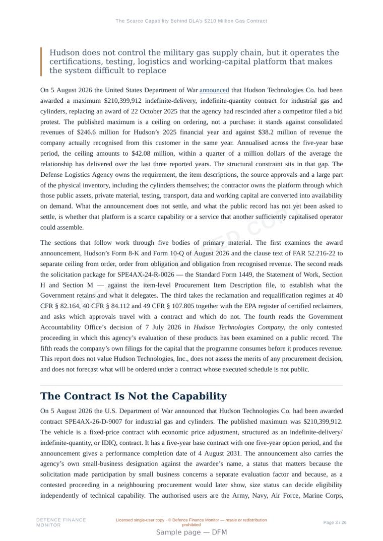 Sample page from “The Scarce Capability Behind DLA’s $210 Million Gas Contract” — 27-page report