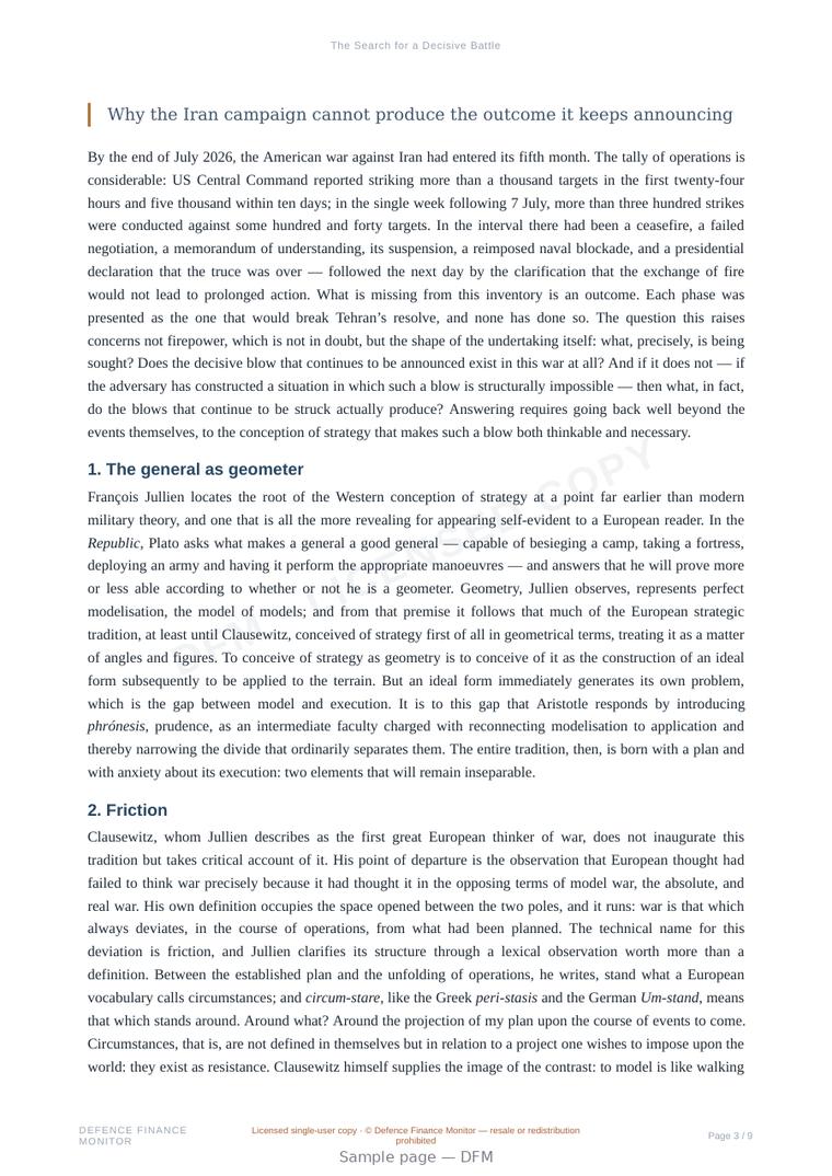 Sample page from “The Search for a Decisive Battle” — 10-page report