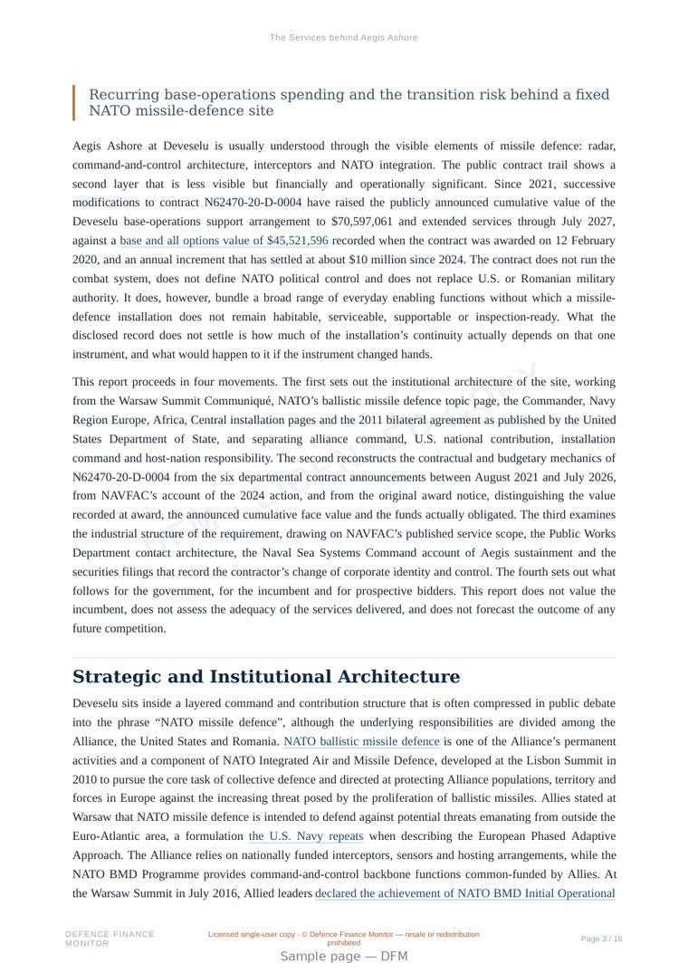 Sample page from “The Services behind Aegis Ashore” — 17-page report