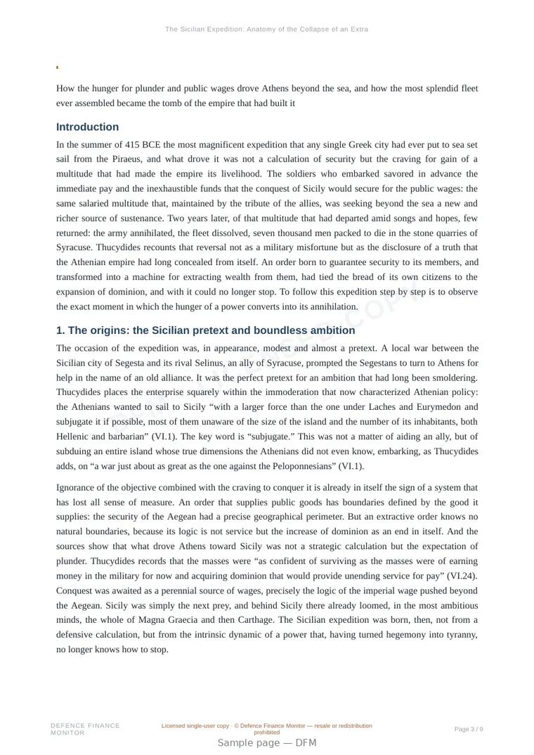 Sample page from “The Sicilian Expedition: Anatomy of the Collapse of an Extractive Order” — 10-page report